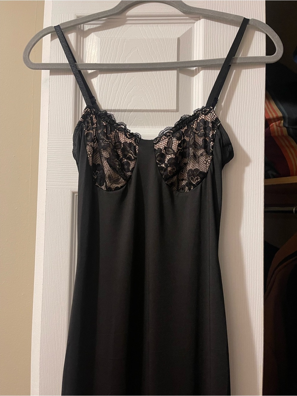 Black Lace-Trim Slip Maxi Dress